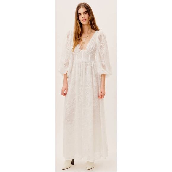 For Love & Lemons Madeline Lace Bustier Long Sleeve Maxi Gown Size XXS - Picture 3 of 12